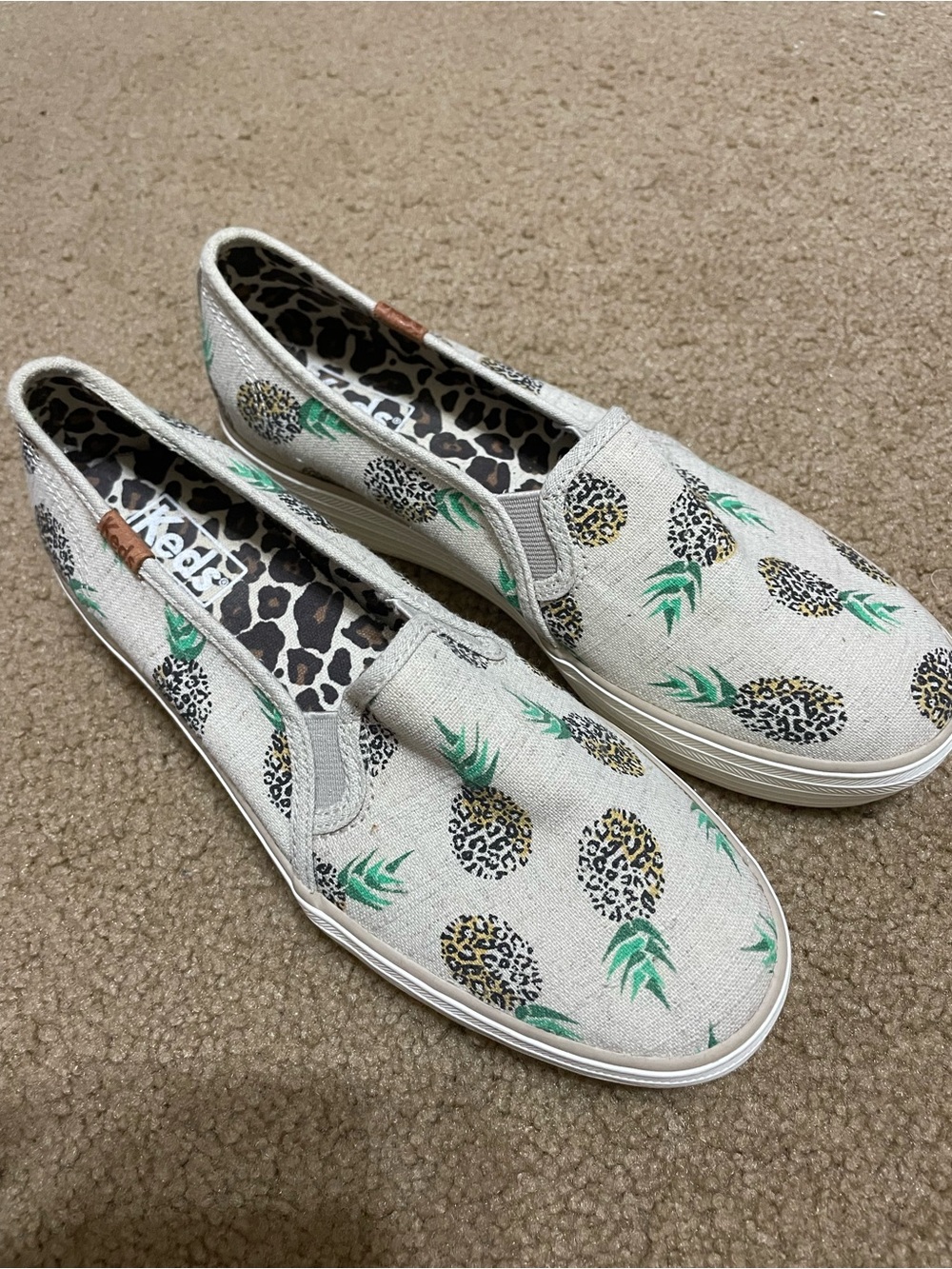Women’s Slip-On Canvas Keds Sneakers with leopard Pineapple Print -